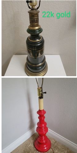 Vintage red or green gold brass table lamp Hollywood Regency cottage core