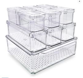 10-Pack Clear Fridge Organizer Bins with Lids & Drainage Holes, Stackable Container Set, BPA-Free Plastic Refrigerator Storage Containers for Food, Fr