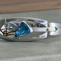 Sterling Silver 925 & 18K Gold 750 Bracelet with Blue Topaz & Crystals