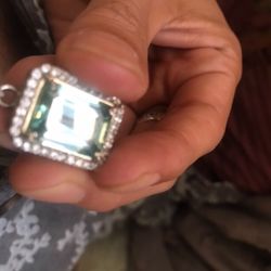 9.84 Carat Aqua Blue Green Moissanite Diamond Halo Pendant 