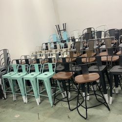 We have metal  Various color and style high chairs (24inch,26inch,30inch,bar stools chairs)and dining chairs (black,white, gray, green,)$15-150