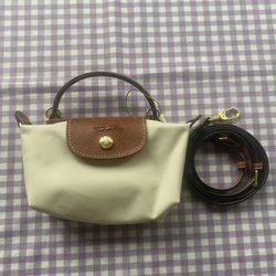 Longchamp Off-White Mini Tote Bag With Leather Handles And Trim 