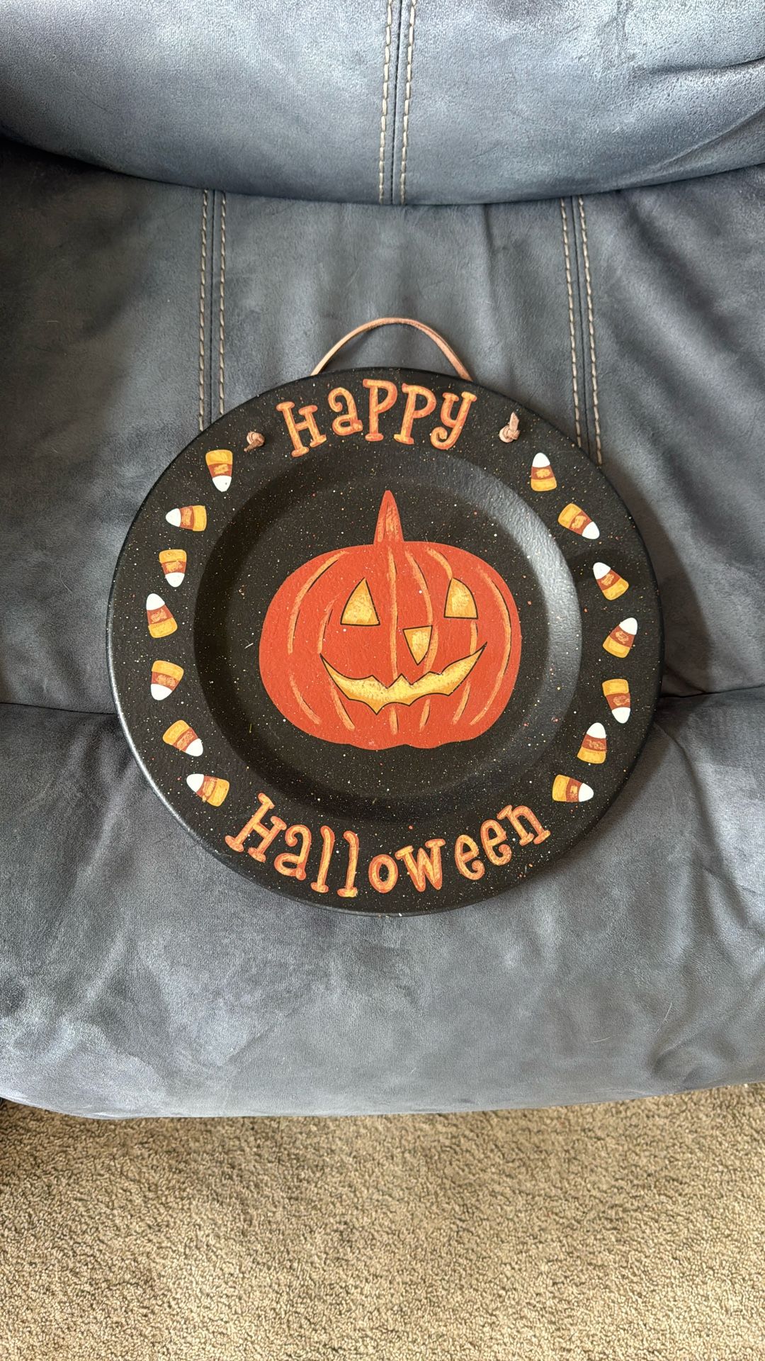 Halloween Plate Decoration Wall Hanging Art Pumpkin Jack O Lantern Candy Corn