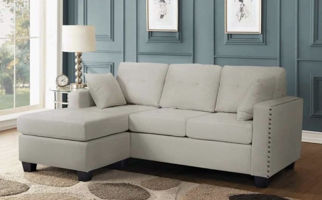 Grey (Beige Shown) Reversible Chaise Sofa