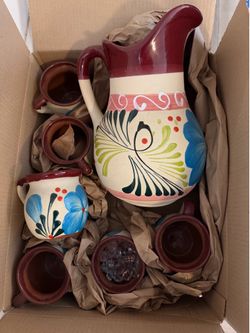 Mexican Large Clay Mug with clay tea cups