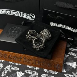 Chrome Hearts Cemetery Cross Silver Rings Size 9 With Accessories