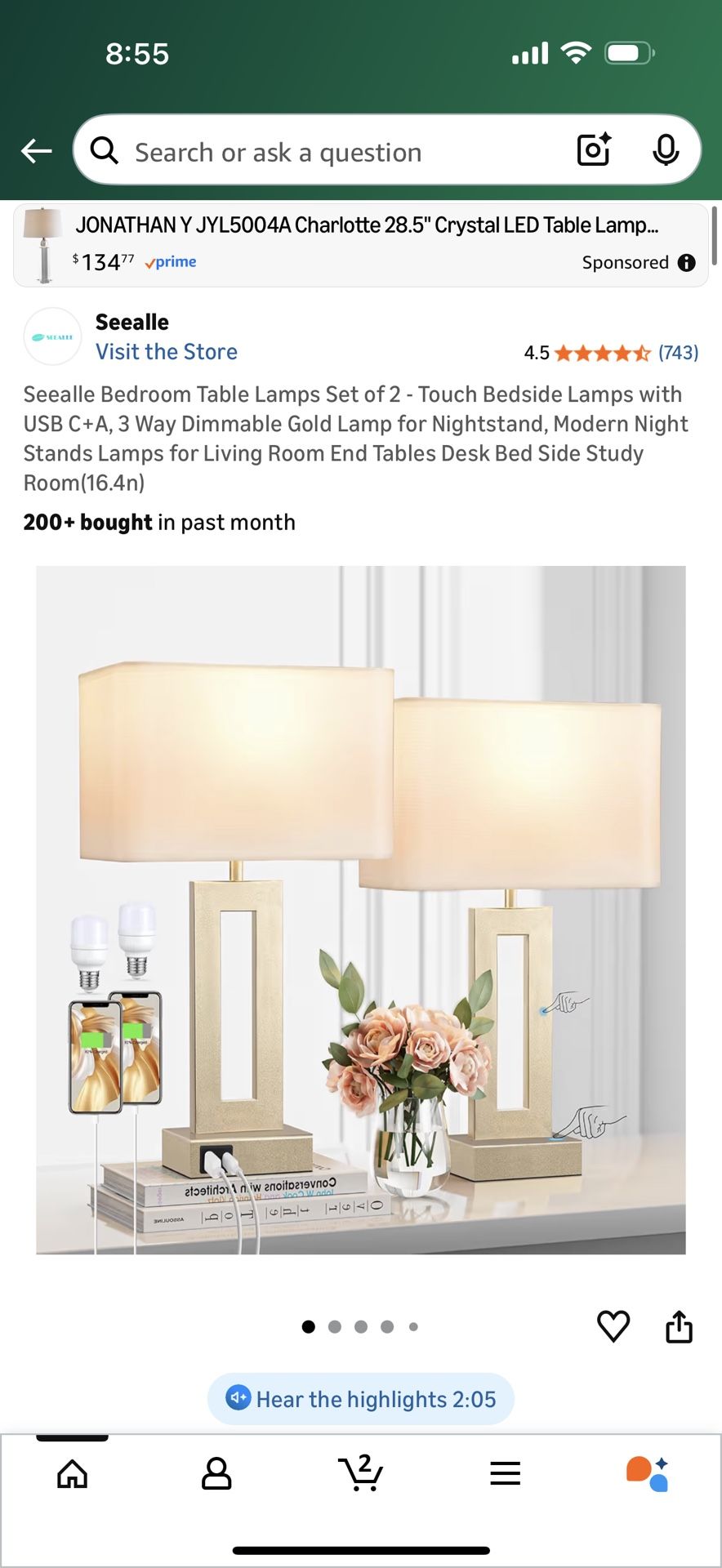 Bedroom Table Lamps Set of 2