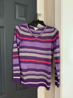 Girl size 10/12 purple stripe sweater