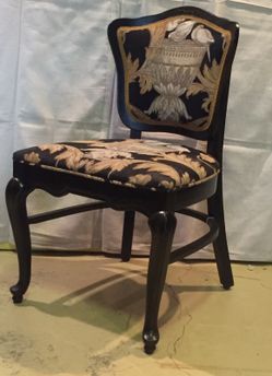 French style black chair with gold and neutral brocade fabric