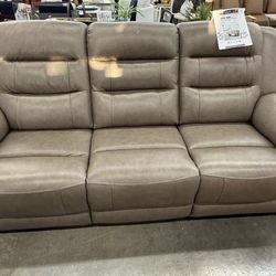 Pair of Mason Leather Power Reclining Sofas – Power Headrests – Brand New