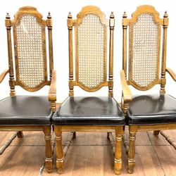 (3pc) Neo Gothic Inspired Cane Back Dining Chairs