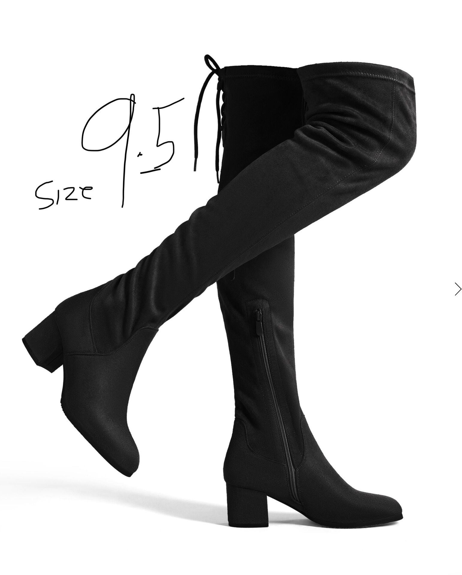 Dreampairs Laurence Chunky Heel Thigh High Boots Black Size 9.5