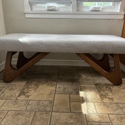 Grey  Upholstered Walnut Brown Bench