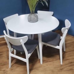 New Solid Wood 5 Piece White Round Dining or Kitchen Set 