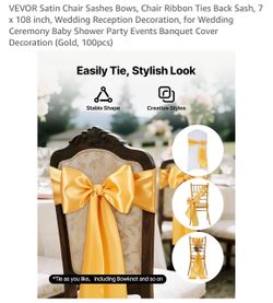 ✨ Gold Satin Chair Sashes – 100 PCS ✨