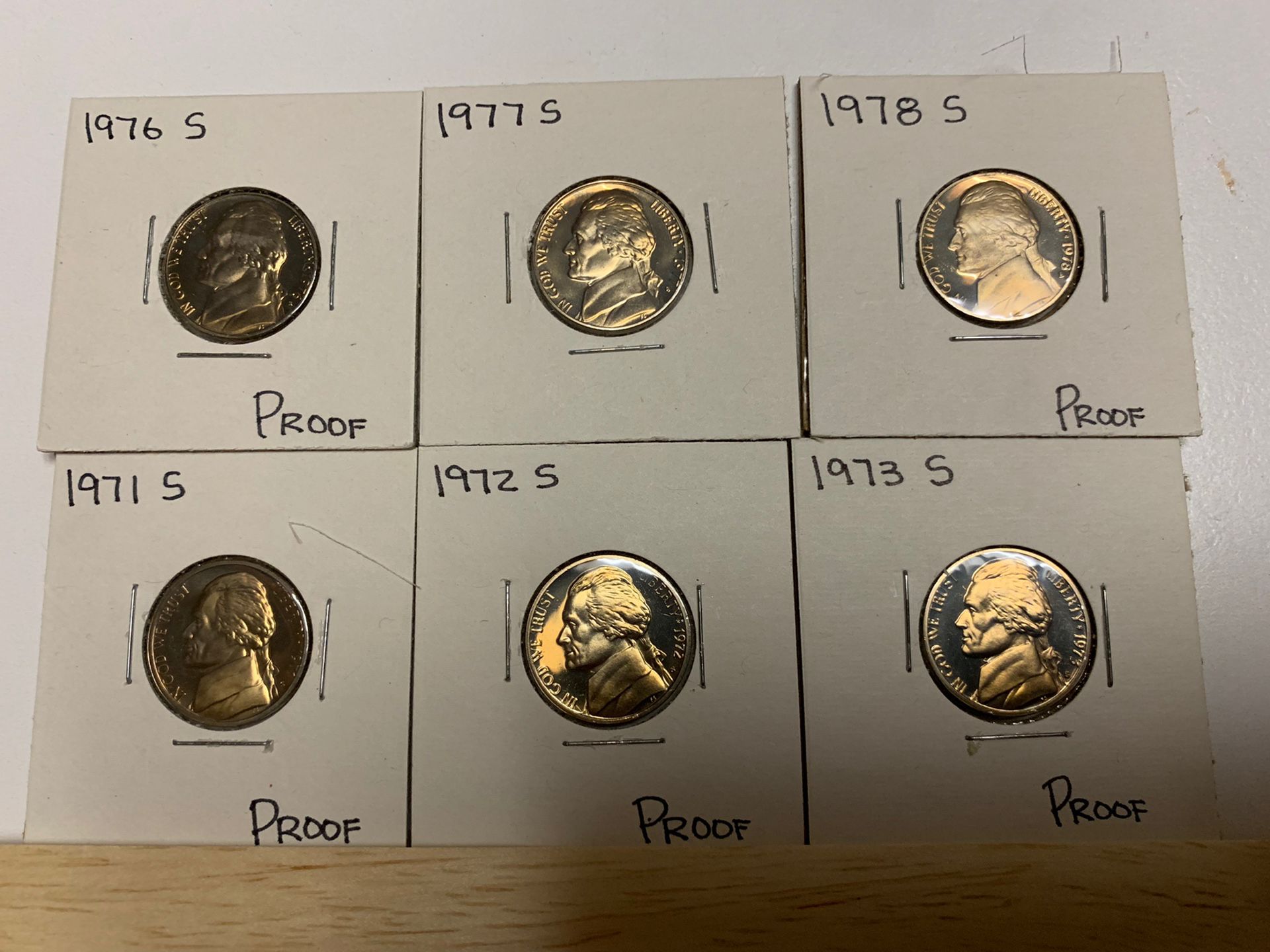 6  PROOF JEFFERSON NICKELS COINS   $ 5  FOR THE LOT 