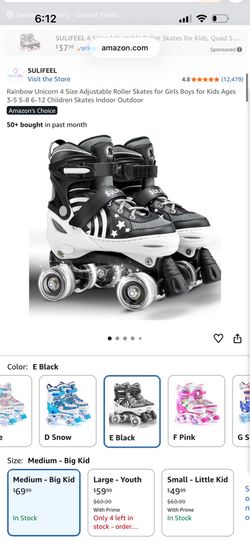 Rainbow Unicorn 4 Size Adjustable Roller Skates for Girls Boys for Kids Ages 3-5 5-8 6-12 Children Skates Indoor Outdoor