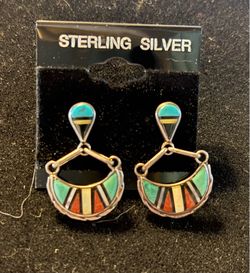 Zuni, silver turquoise and coral earrings