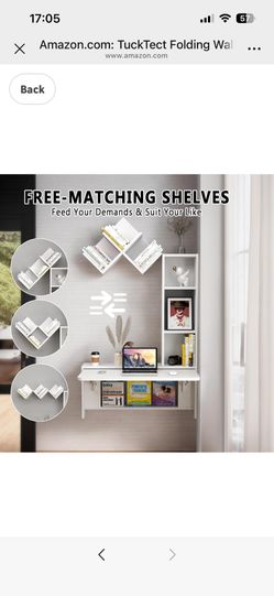Folding Wall Mounted Drop Leaf Table, Foldable Desk with Moveable Cabinets, Floating Laptop with Convertible Storage Shelves, Multifunctional Computer