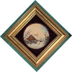 Antique Circular Winter Landscape Painting (1884)