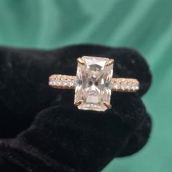 VVS D MOISSANITE RING EMERALD CUT STONE PURE ROSE GOLD 6.50 CTW