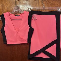Hot Pink & Black Two-Piece Skirt Set 