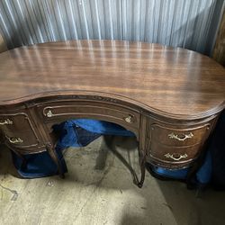 Antique Desk With H Glass Top