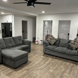 Contemporary Gray Sectional Sofa And Sofa Set
