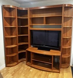 Danish Modern Cherry Corner Entertainment Wall Unit – 4-Piece Modular System (Copenhagen Imports)