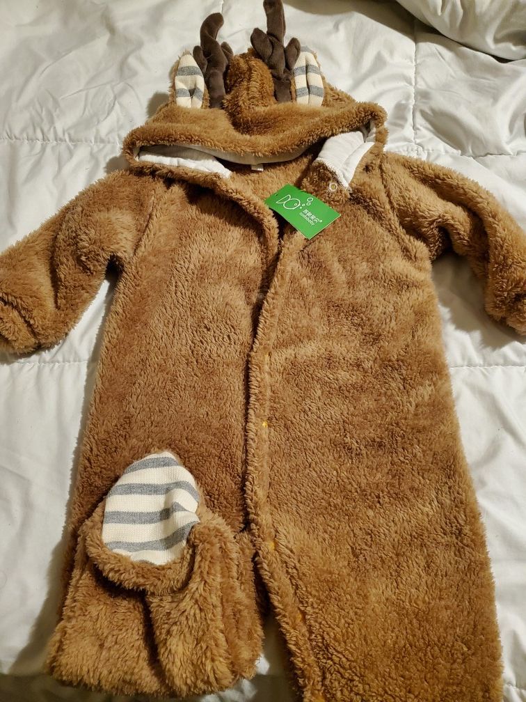 New boy girl reindeer winter pajama onesie 18M