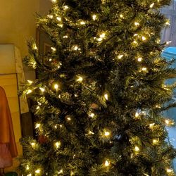 Christmas Tree 6.5 Ft Festive Pine LED Pre-lit Tree Home Accents.