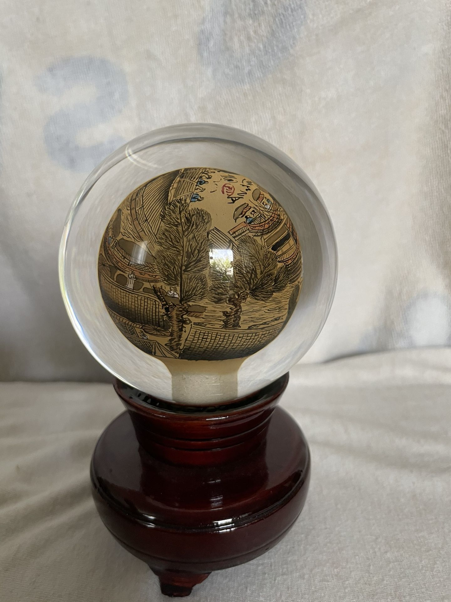 Japanese VTG Reverse Hand Painted Glass Ball/Globe Paperweight Large