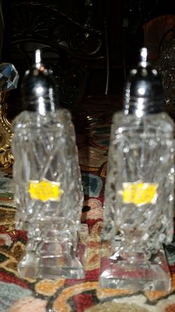 Vintage N.S.P. Embassy Hand cut crystal glass salt and pepper shakers set of two