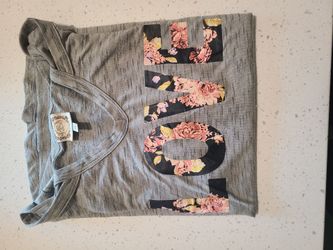 Gray Graphic Tee with Floral Letter Print