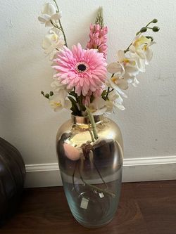 Large Glass Vase with Gold Rim