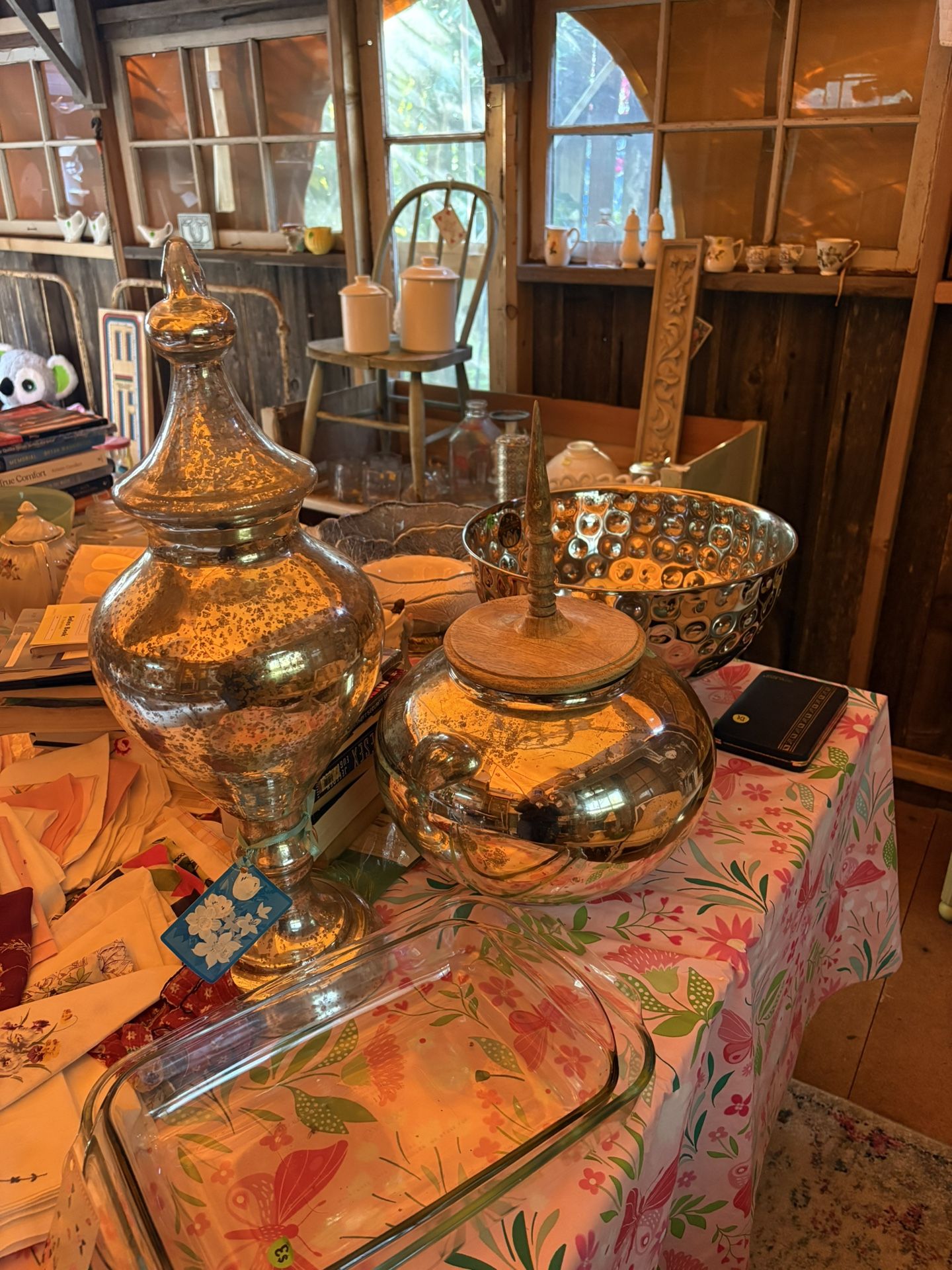 Mercury Glass Bowl And Vases