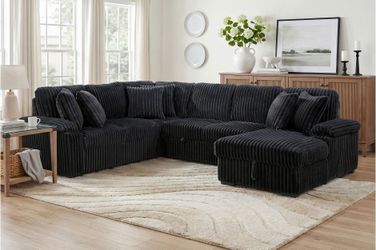 New HE 8317 black sectional with understorage and pullout feature