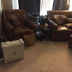 Brown Loveseat And Chair