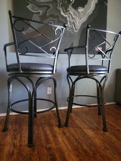 Set of 2 Metal Swivel Bar Stools with Arms