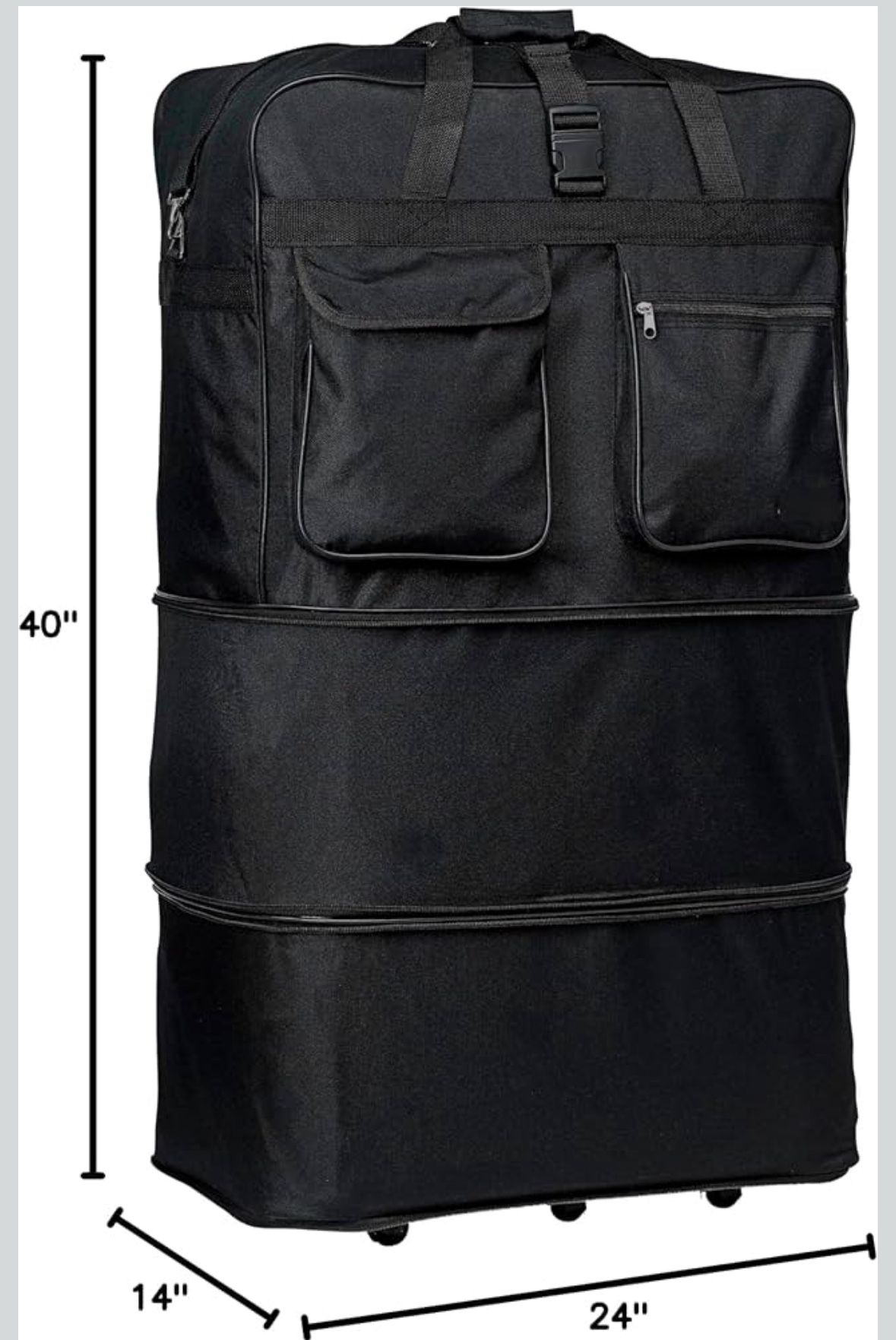 40" Black Rolling Wheeled Duffle Bag Spinner Suitcase Luggage - 6 Wheels