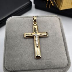 14kt Gold Two Tone Cross Pendant Dije de Cruz Dos Oros 14kt