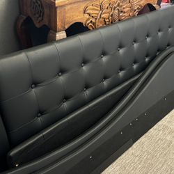 New King Black Leather Bed Frame 