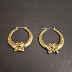 Gold-plated Novelty & Whimsical Puffed Teddy Bear Charm Hollow Hoop Earrings 2.5"Hx2.25"W $4 Or 2 For Seven NEW