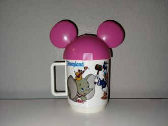 Vintage Walt Disney Productions DEKA plastic cup with Rare pink Mouse ears top