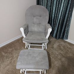 White Wooden Nursing Chair With Foot Rest