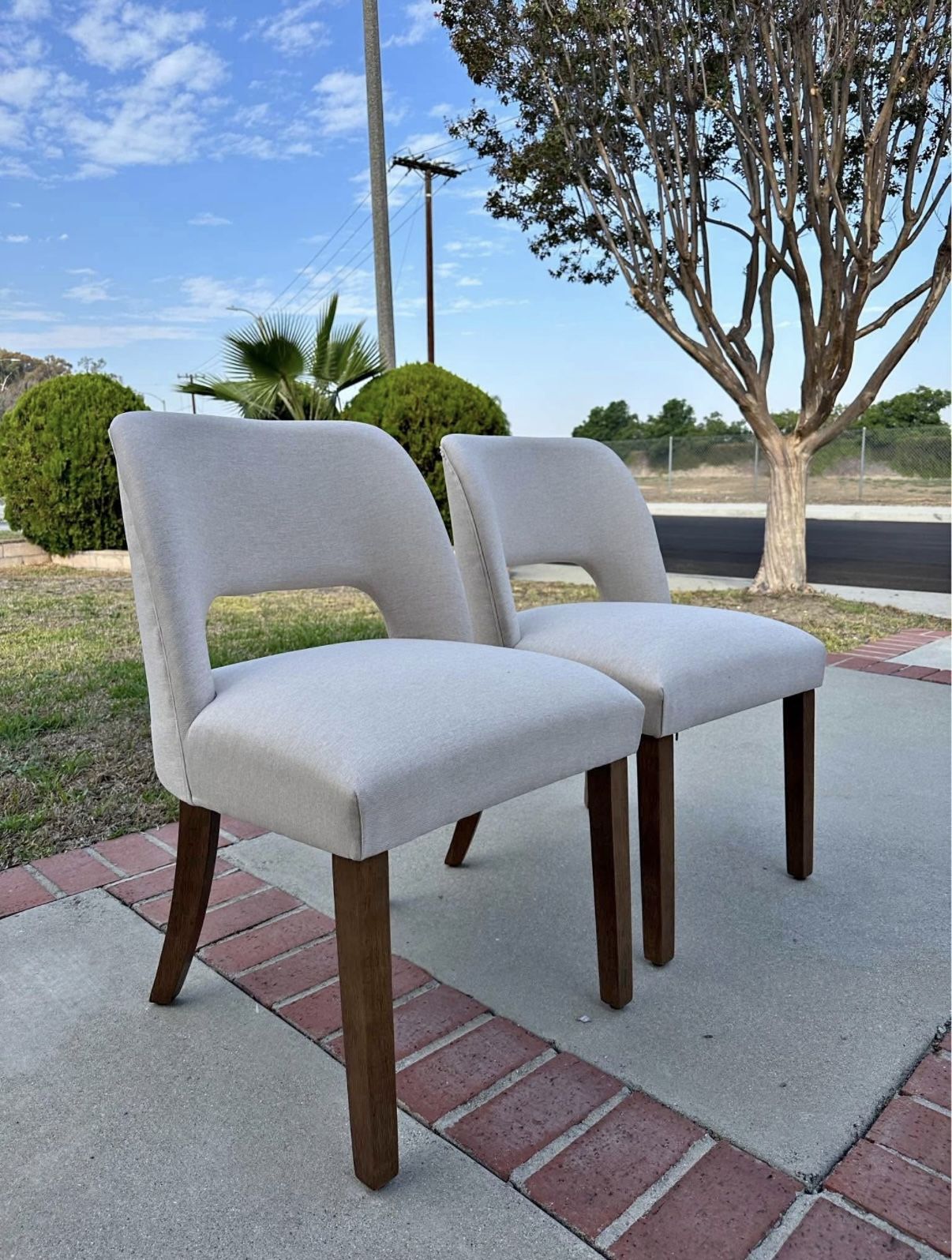 Wooden Linen Dining Chairs Set of 2, Modern Fabric Upholstered, Dining Room Chairs,  Kitchen Chairs