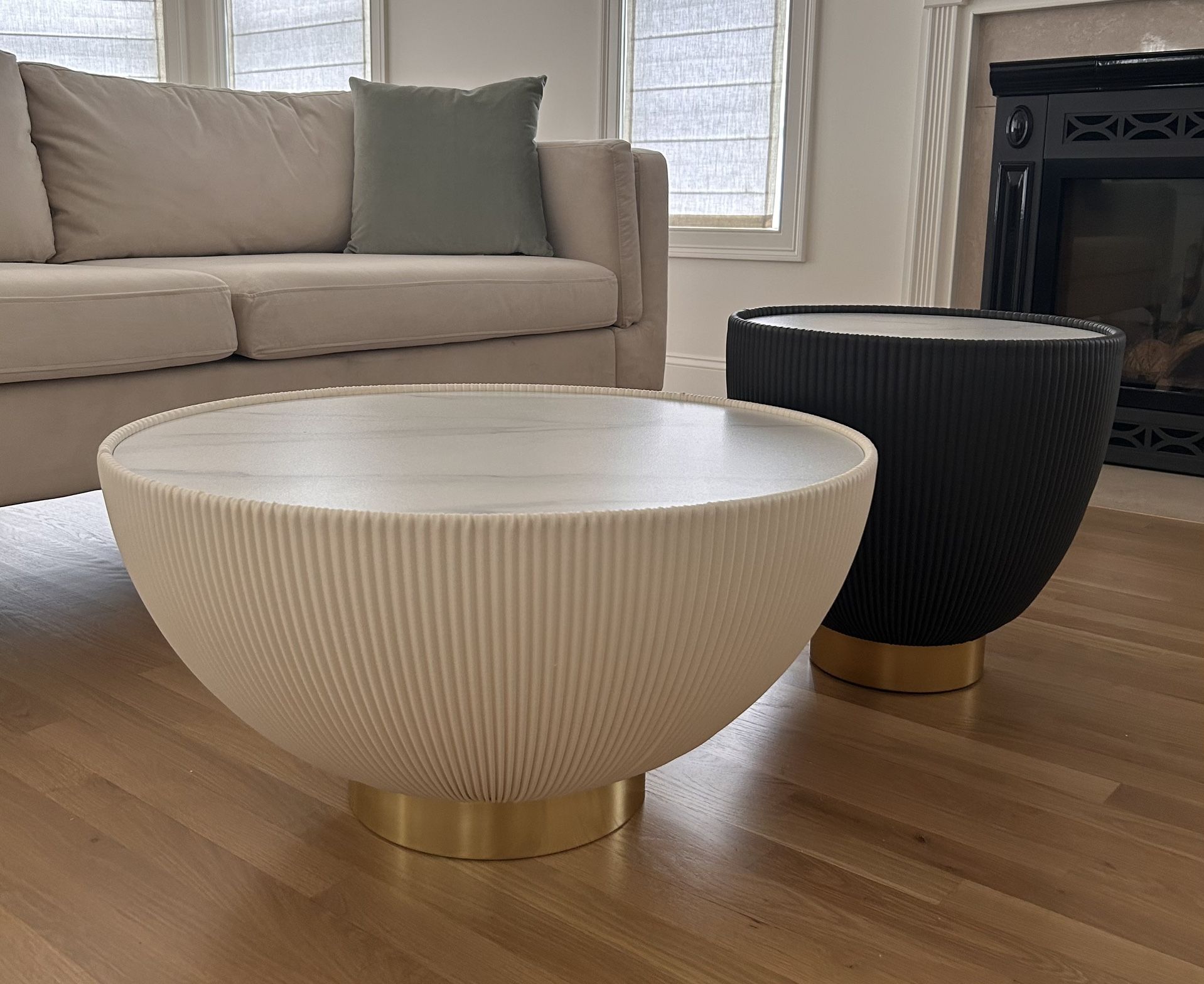 Modern Leather/Stone Coffee Table (Cream)