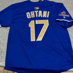 Blue Gold stitched Los Angeles Dodgers Ohtani Championship Jersey