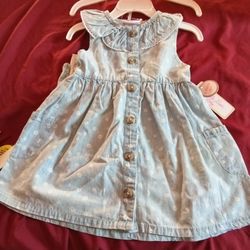 New With Tags Toddler Girl Blue Button Up Dress 18 Month