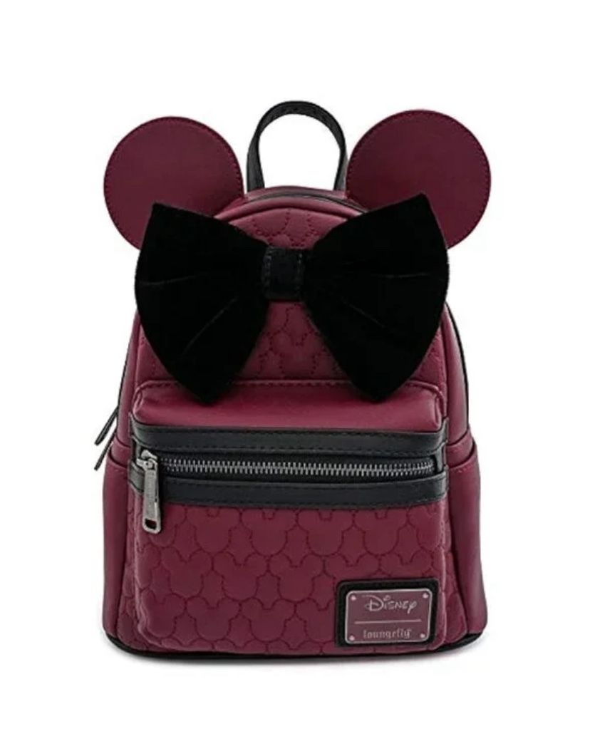 Loungefly Disney Minnie Mini Backpack Maroon Quilted Womens Double Strap Shoulder Bag Purse